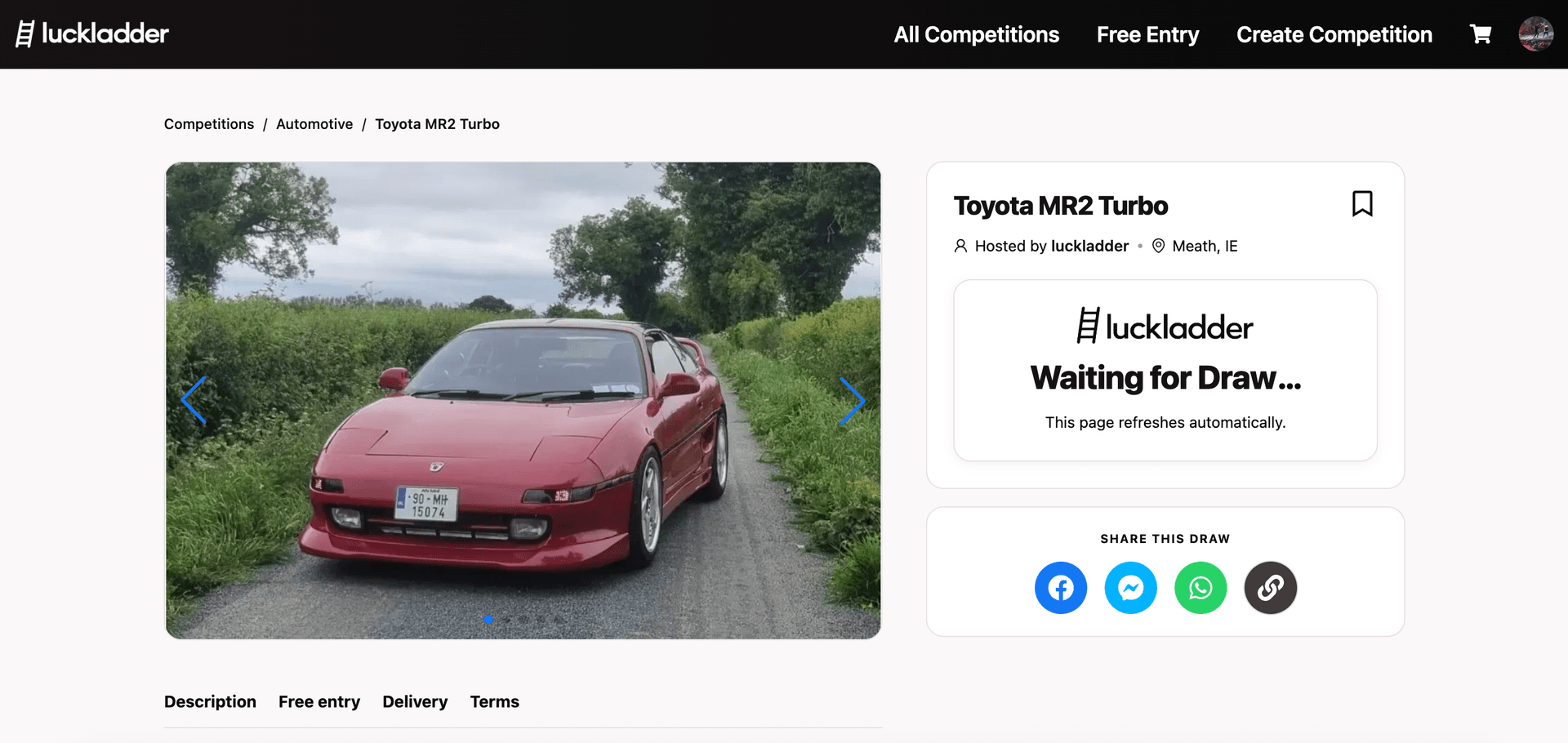 Toyota MR2 Turbo competition page showing Waiting for Draw after the countdown ended